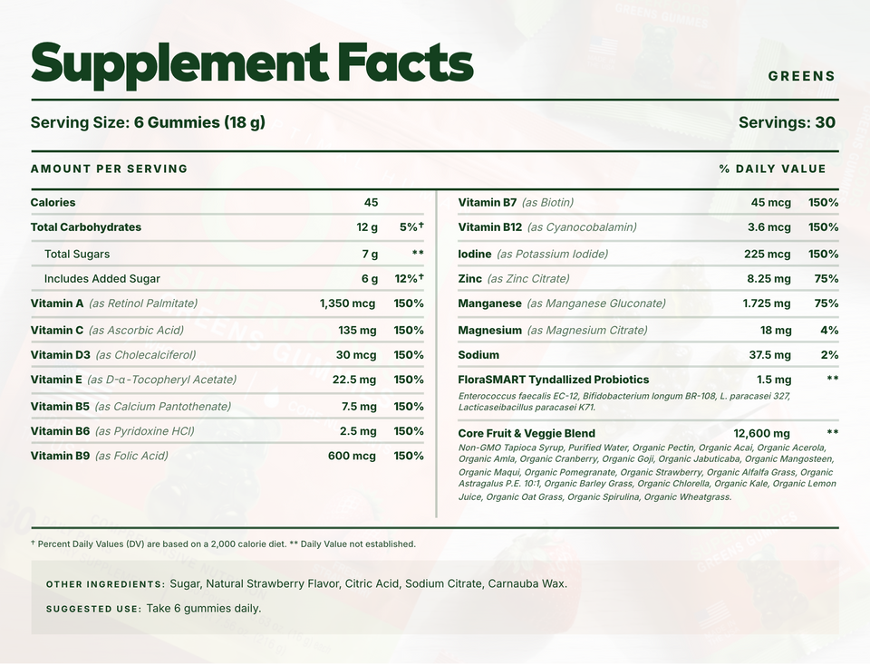 Superfood Greens Gummies (30 Day Supply) Supplement Facts panel