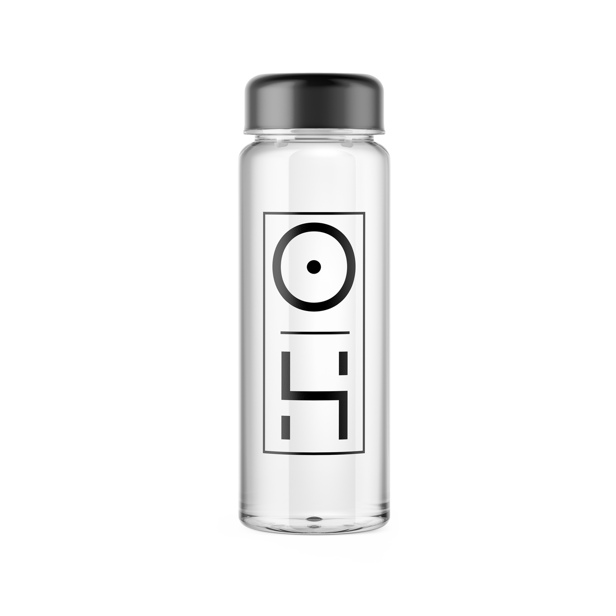 Optimal Human - Optimal Human Shaker Bottle — Clear glass shaker bottle with black screw lid and black framed Optimal Human 'OH' logo monogram on front, minimalist branding, product shot on white