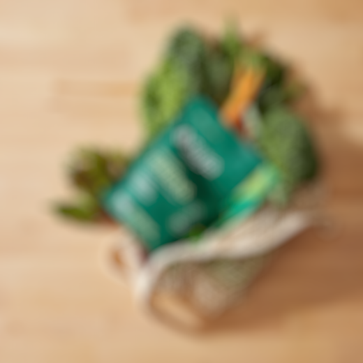 Greens powder in grocery bag