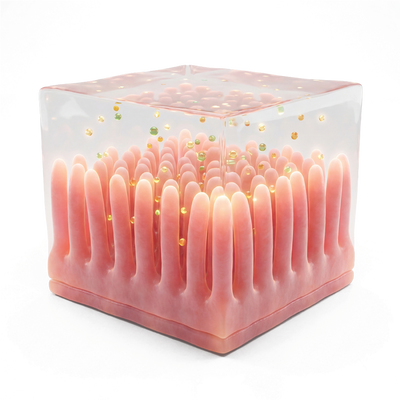 3D render of healthy intestinal villi absorbing nutrients