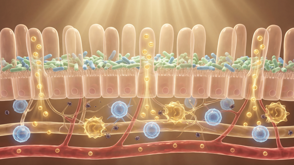 3D illustration of immune cells protecting the gut lining