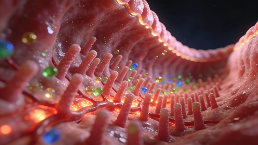 3D medical illustration of nutrient absorption in the digestive system