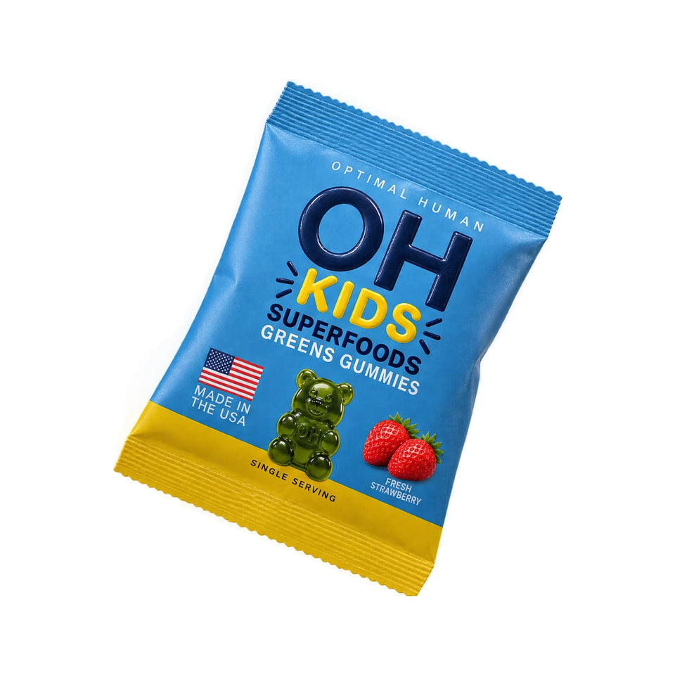 One OH Kids Superfood Greens Gummies single-serve pack