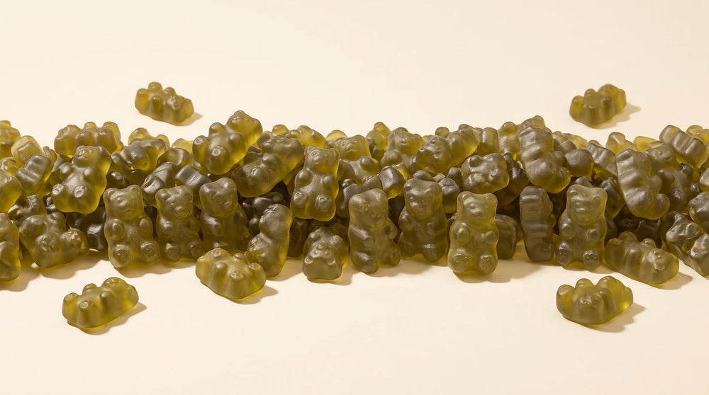 A long row of green gummy bears